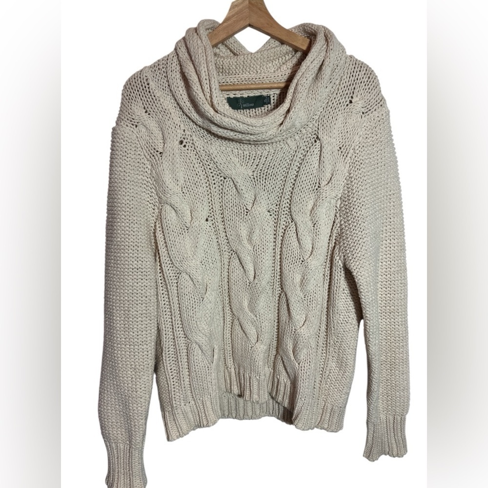 Willow Womens Granny Costal Style Shawl Neck Cable Knit Sweater Size XL Cream
